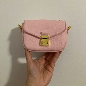 Mini Light Baby Pink with Gold Hardware Push Snap Lock Crossbody Pouch Bag Purse